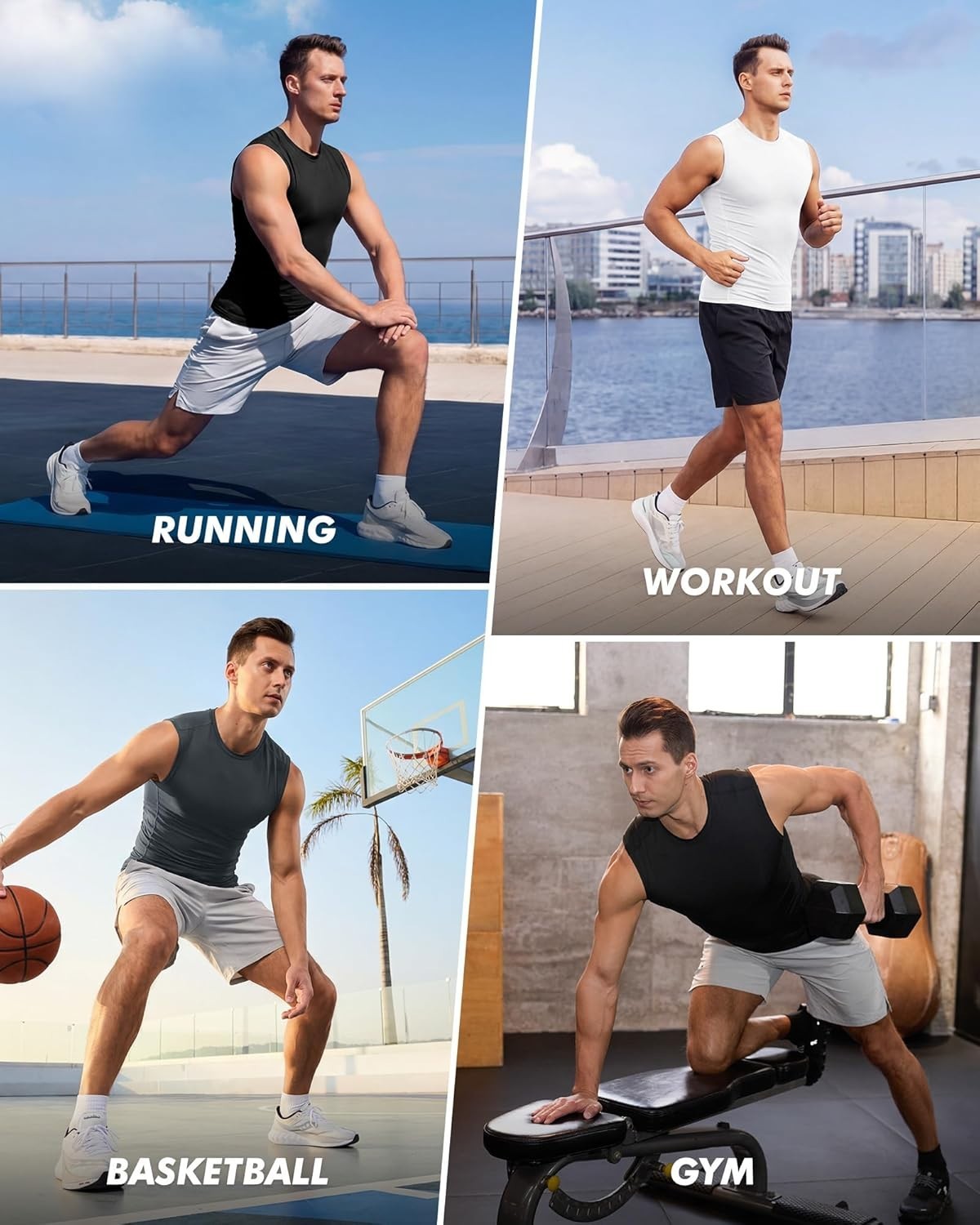 Compression Shirt Men - Sleeveless Tee Tank Top Workout Running Quick Dry Bas... gallery