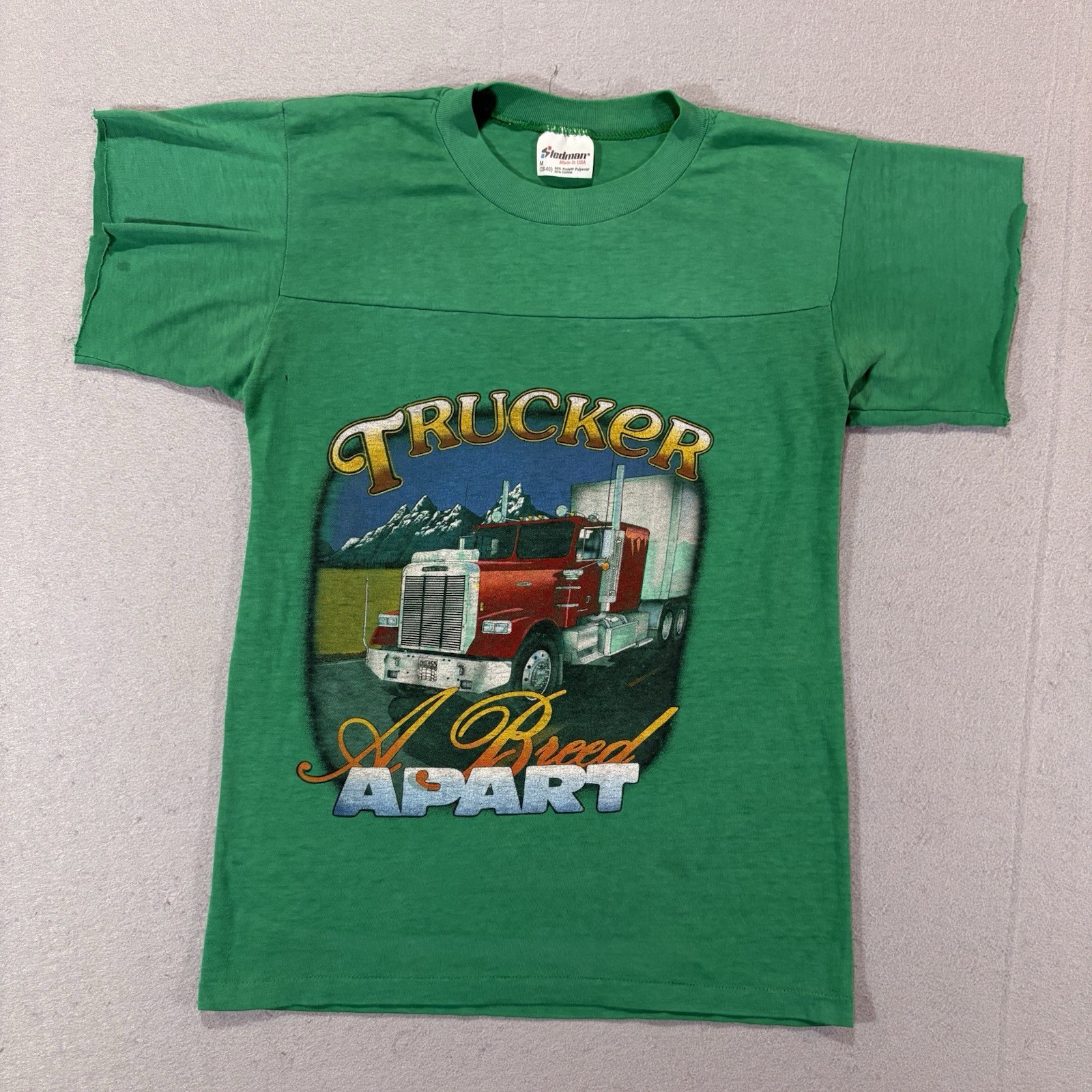 Vintage 80s Paper Thin Trucker T Shirt Green Sz M Rig USA Trucking Tee gallery