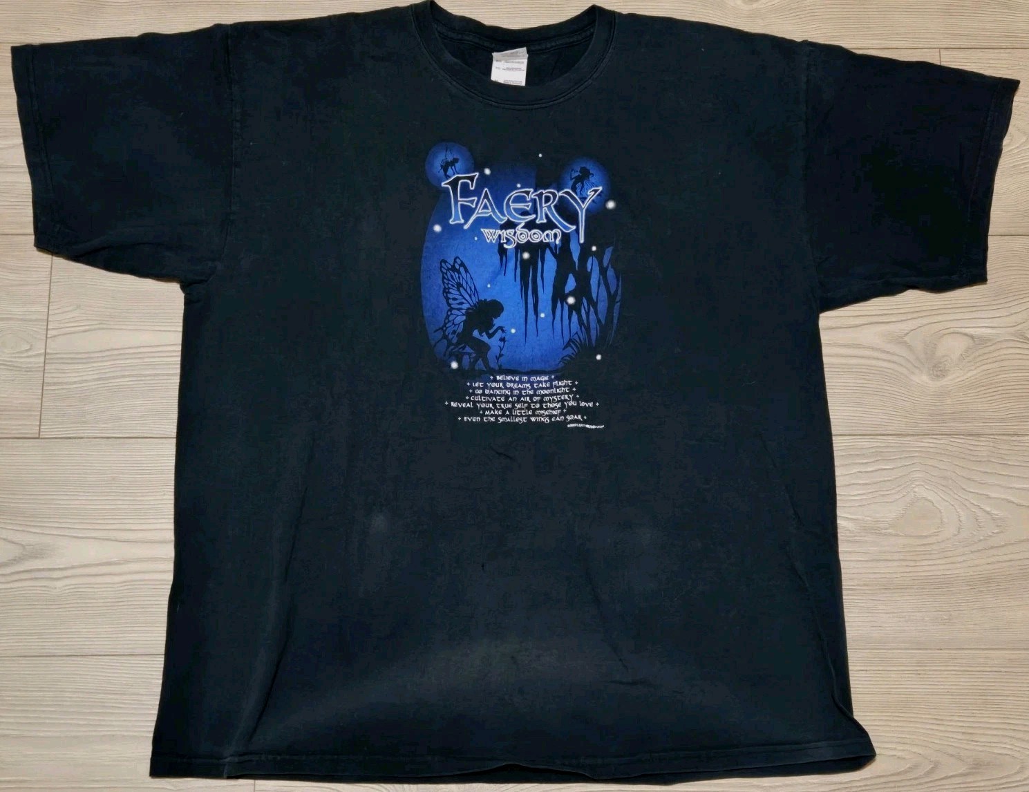 Vtg Fairy Wisdom Shirt 2007 Mens XL Black Blue Fantasy Earth Sun Moon