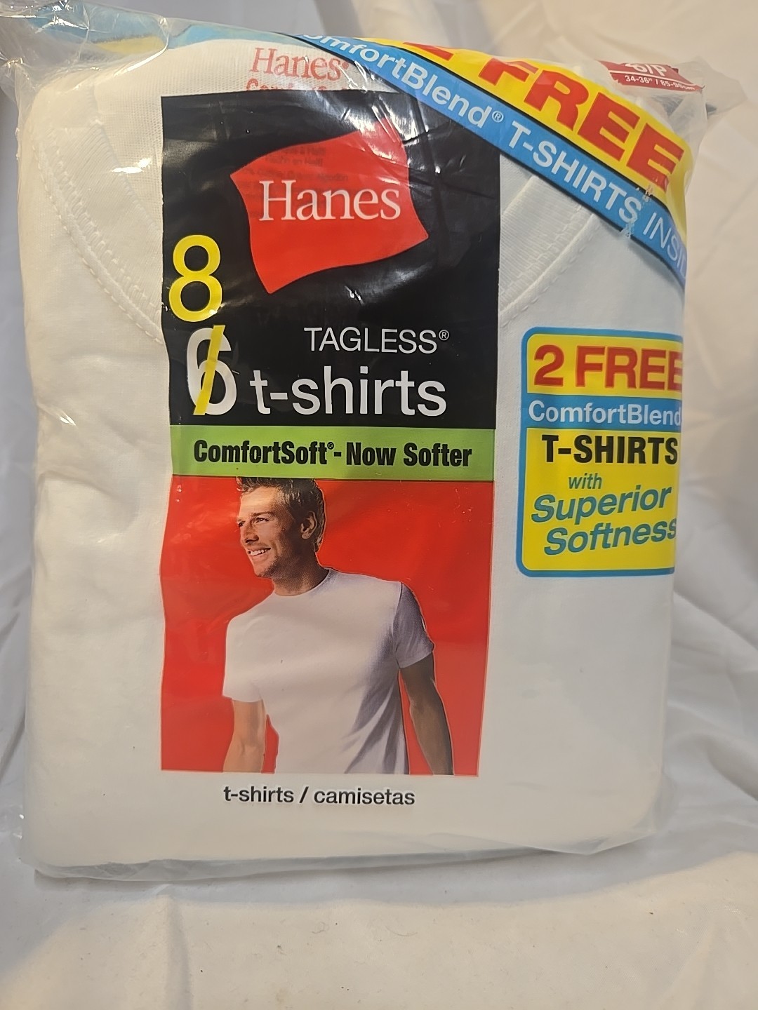 NEW 2012 Hanes 8pk Crew Neck Tagless ComfortSoft T-Shirts Mens White S/P (34-36)