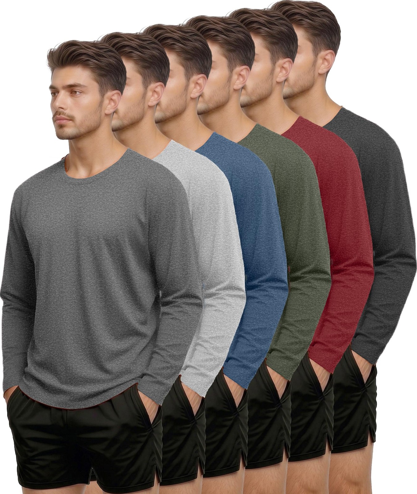 6 Pack Men Dry Fit Workout Long Sleeve Athletic Gym UPF 50+ SPF UV Sun Protec…