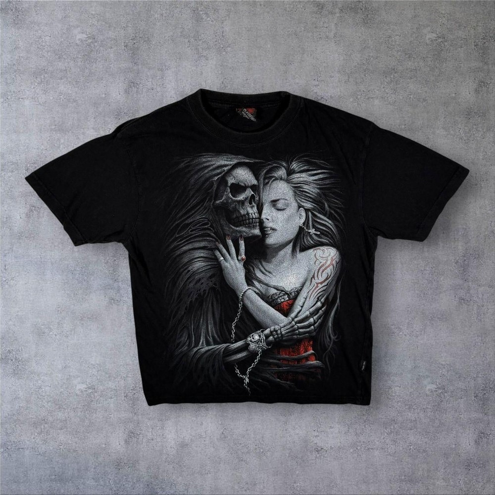 Early 00’s Spiral Direct Gothic Fantasy Grim Reaper Black Cotton T-Shirt Medium