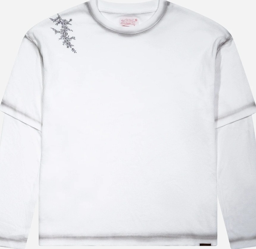 Shihiko Sakura Long Sleeve/Short Slv Layered Thermal/Waffle Knit Embroidered Lg.