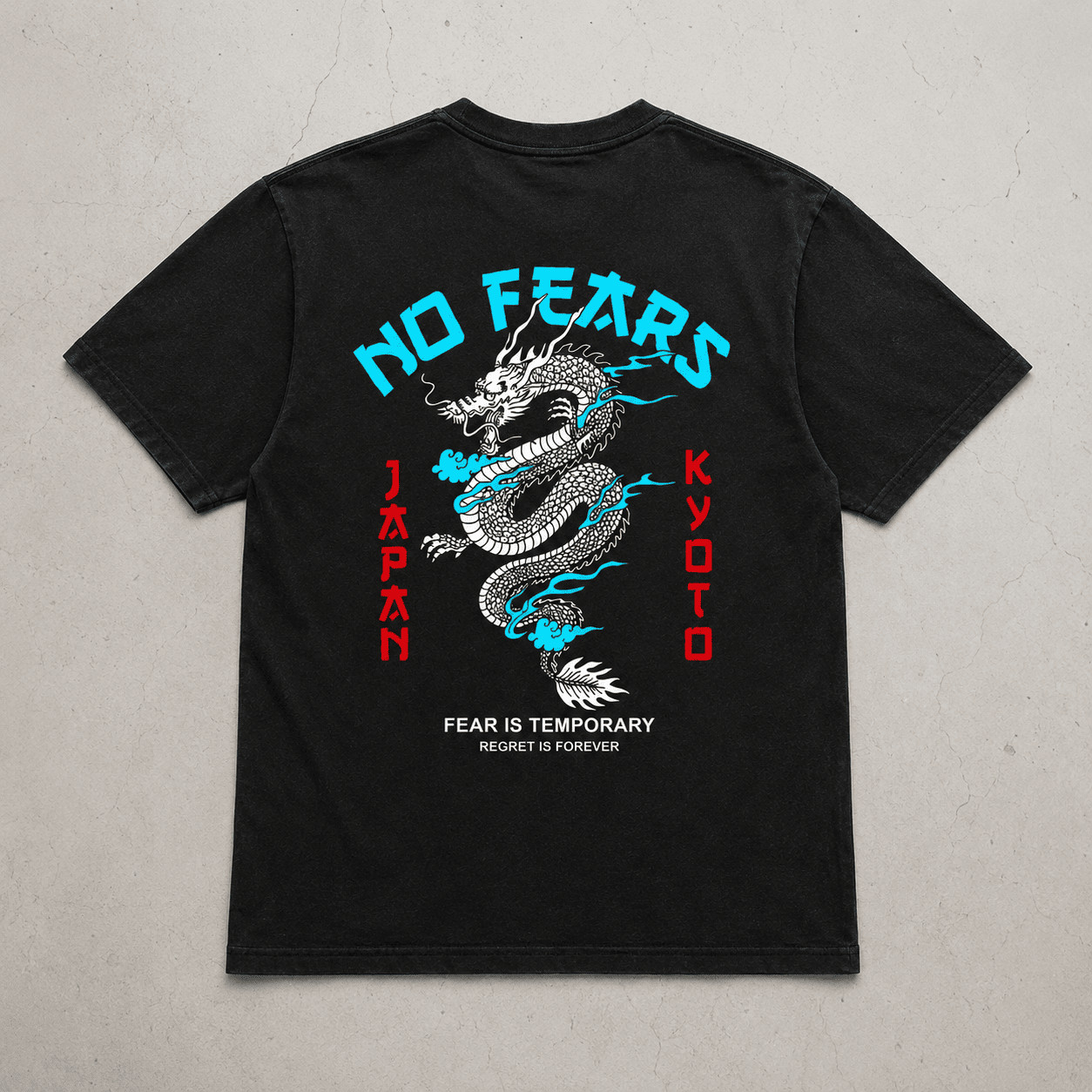 Japanese Dragon No Fears Graphic Tee - Kyoto Streetwear Back-Print Shirt gallery