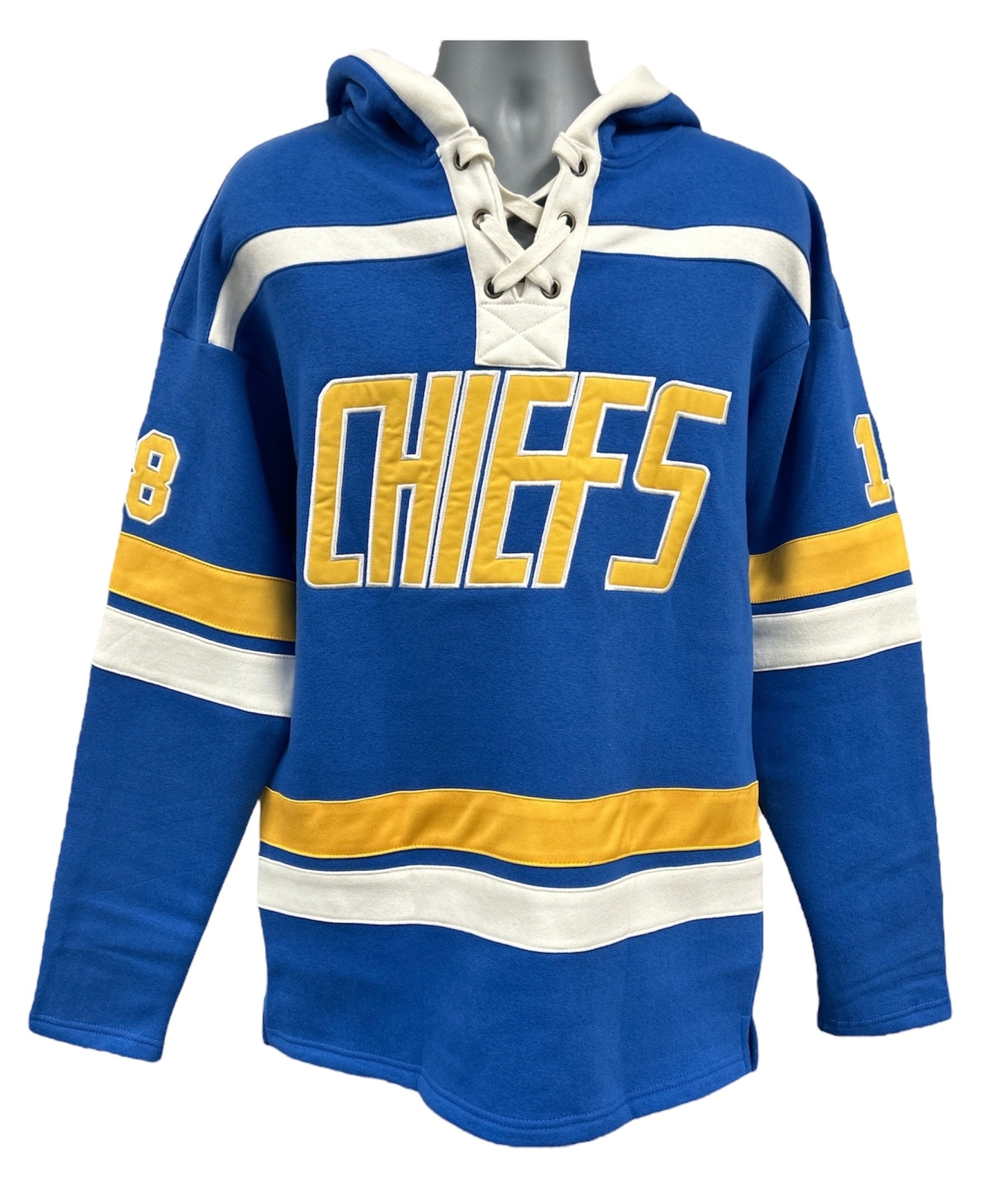 Slap Shot Chiefs Lace Hoodie Royal Blue - Jeff Hanson #18 gallery