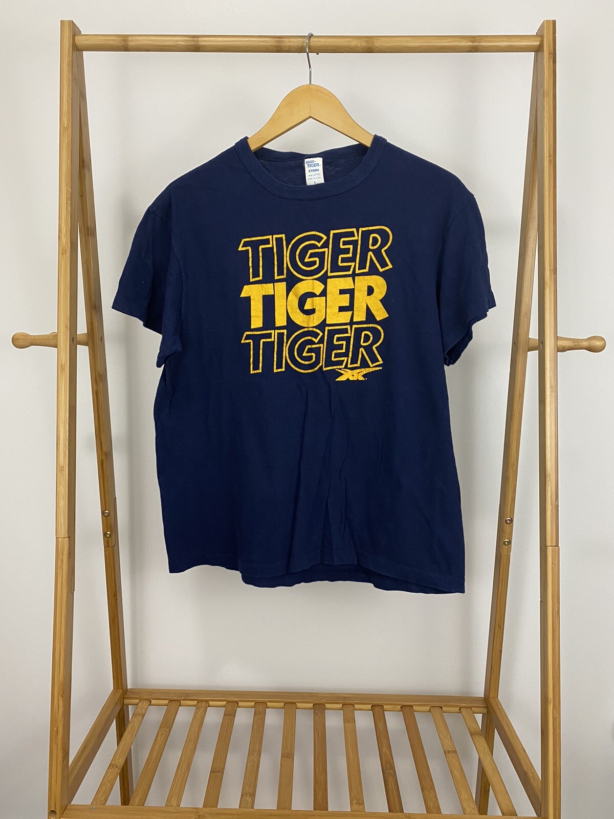 VTG 80s Asics Tiger Onitsuka Short Sleeve Blue T-Shirt Size L USA RARE