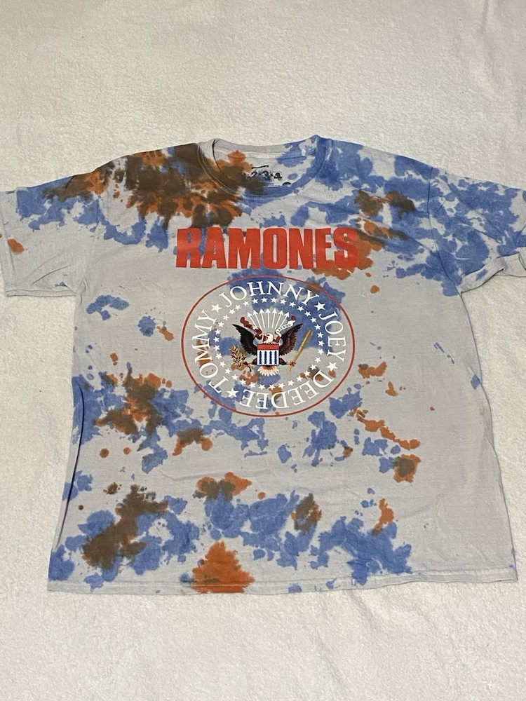 Ramones Tie-Dye Graphic Blue Orange Men’s Cotton Crew Neck T-Shirt Size M