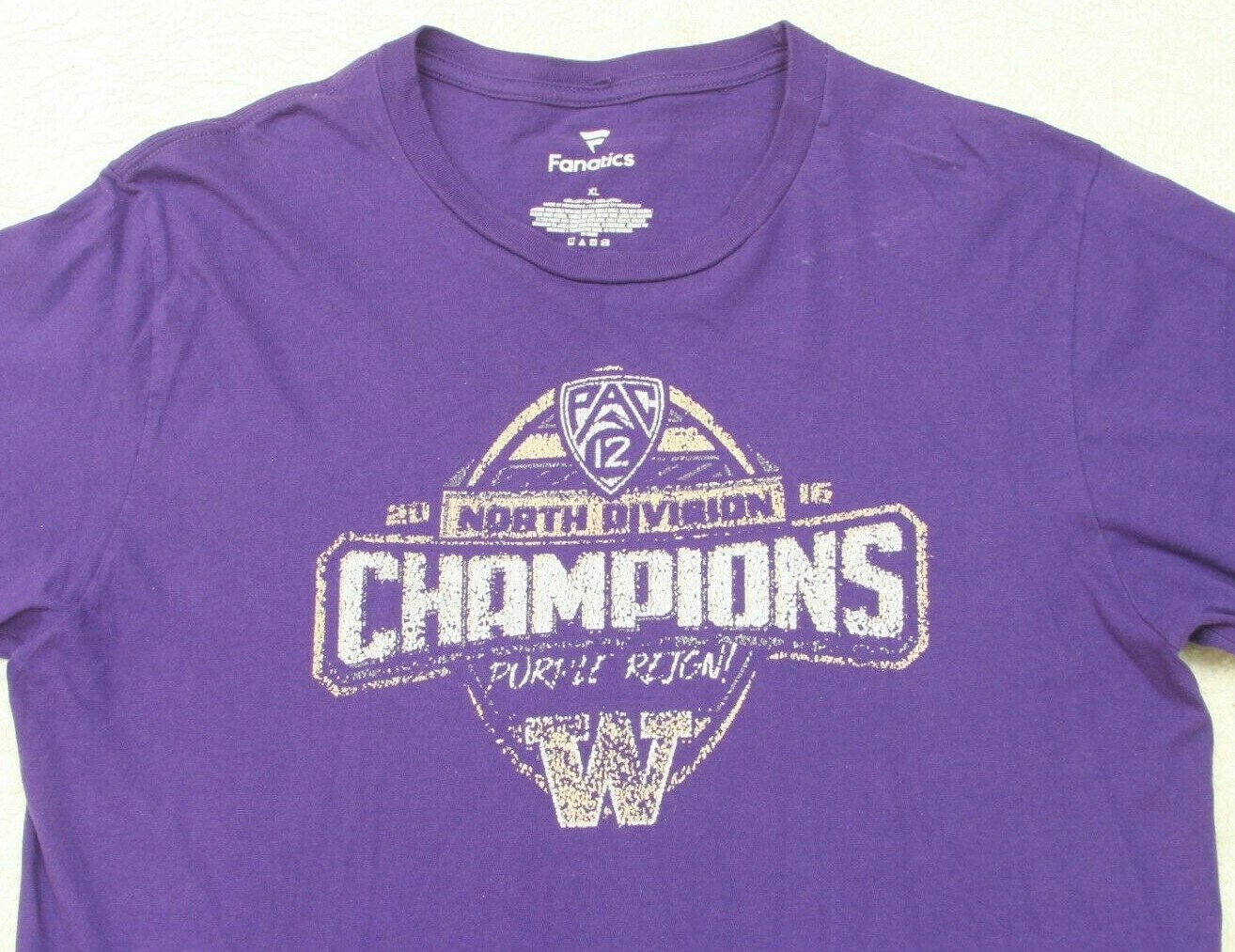 Fanatics UW Tee T-Shirt Top Short Sleeve Cotton XL Crewneck Pac 12 Purple 1165 gallery