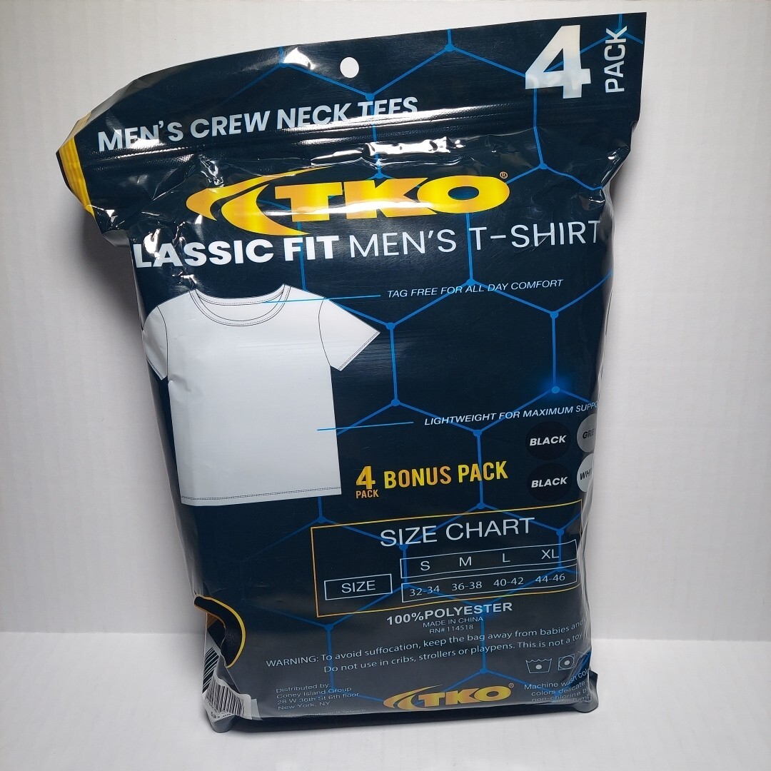 TKO Men's Size S - Classic Fit T-Shirt 4-Pack Crew Neck T. = 2 Blk/1 Gry/ 1 Wht gallery