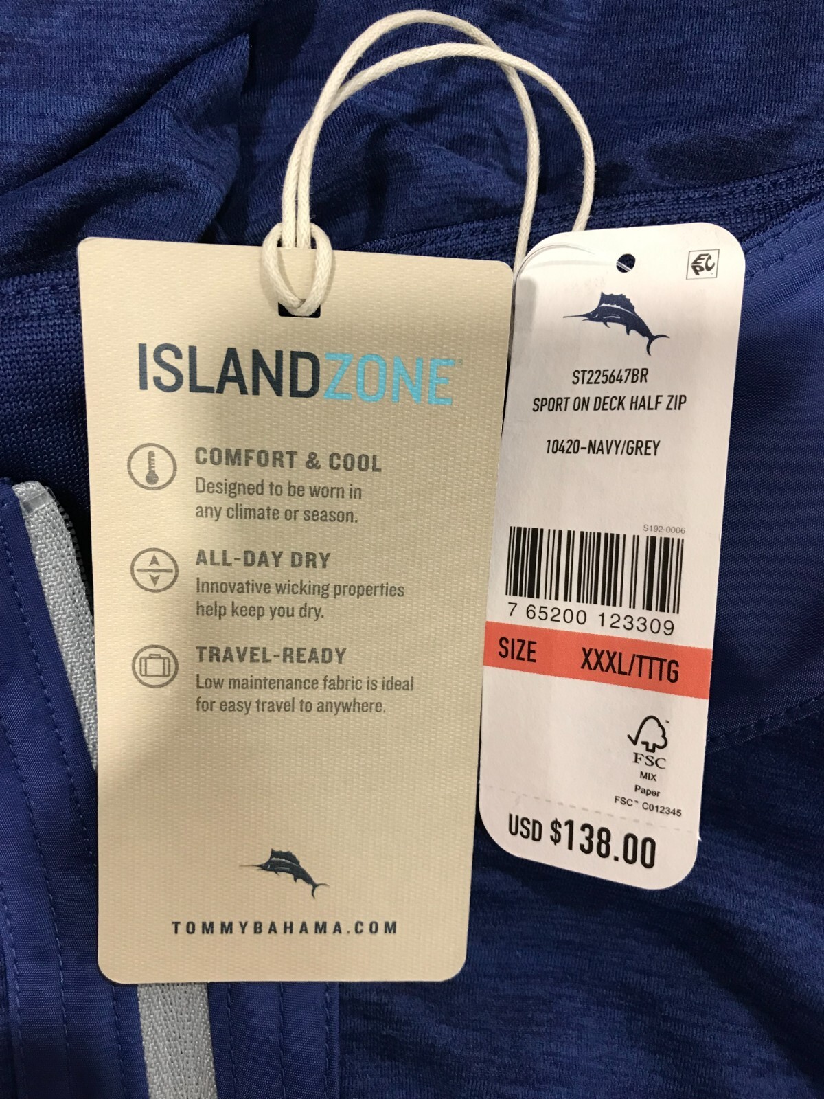 Tommy Bahama Islandzone Men's Size 3XL Navy Sport On Neck Half Zip Shirt $138 gallery