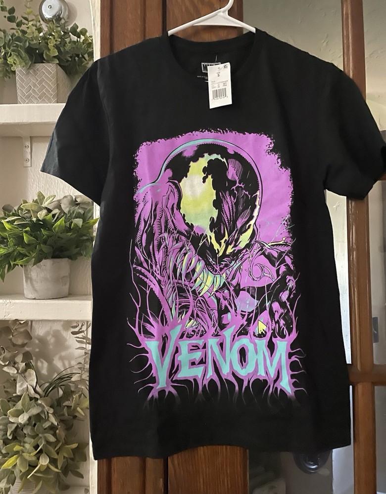 Marvel Venom Men’s S Black Cotton Jersey Crew Neck Graphic Tee Short Sleeve