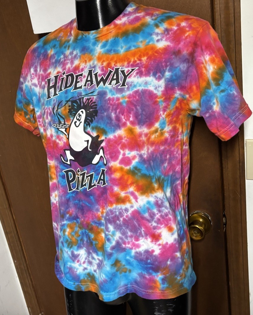 Hideaway Pizza Tiedye 2-sided T SHIRT L Large Gildan Hammer Colorful Rainbow gallery