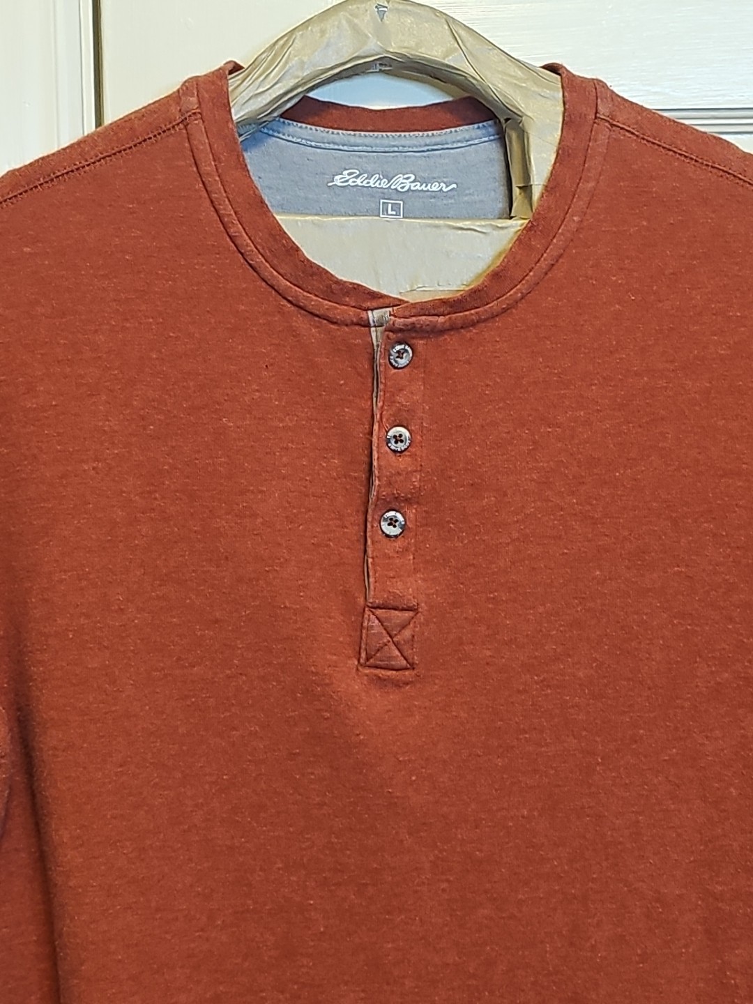 Eddie Bauer Mens Large Henley orange Ultrasoft long Sleeve pull on gallery