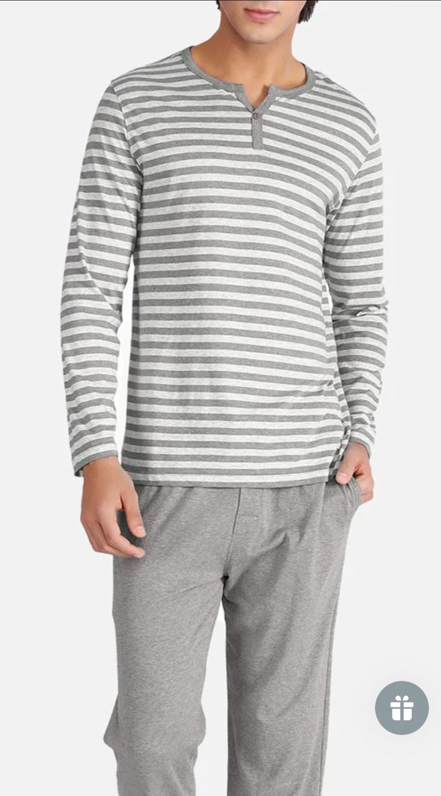 David Archy Men's Shirt Large Gray Striped Casual Long Sleeve Cotton Henley gallery