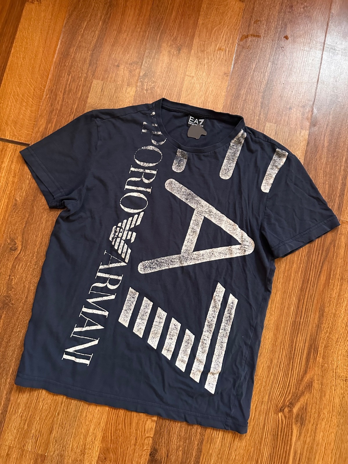EA7 Emporio Armani Big Logo Graphic T-Shirt Navy Blue Size S Vintage/Y2K Vibe