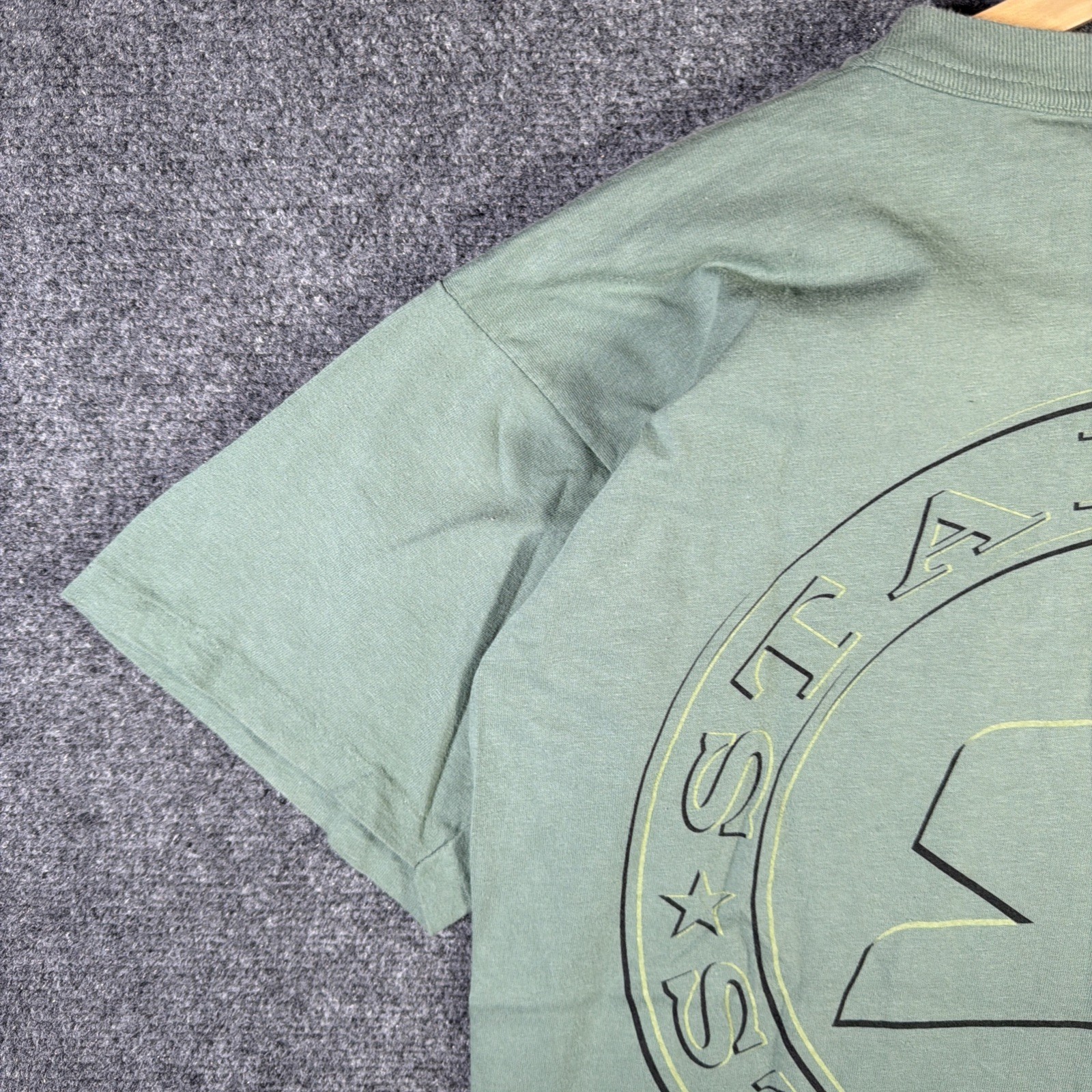 Vintage Starter Shirt Medium Green 90s USA Sage Big Print Sports Rare Star Logo gallery