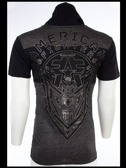 AMERICAN FIGHTER Black Silver Foil RUTLEDGE Athletic Graphic Hoodie T-shirt NWT gallery
