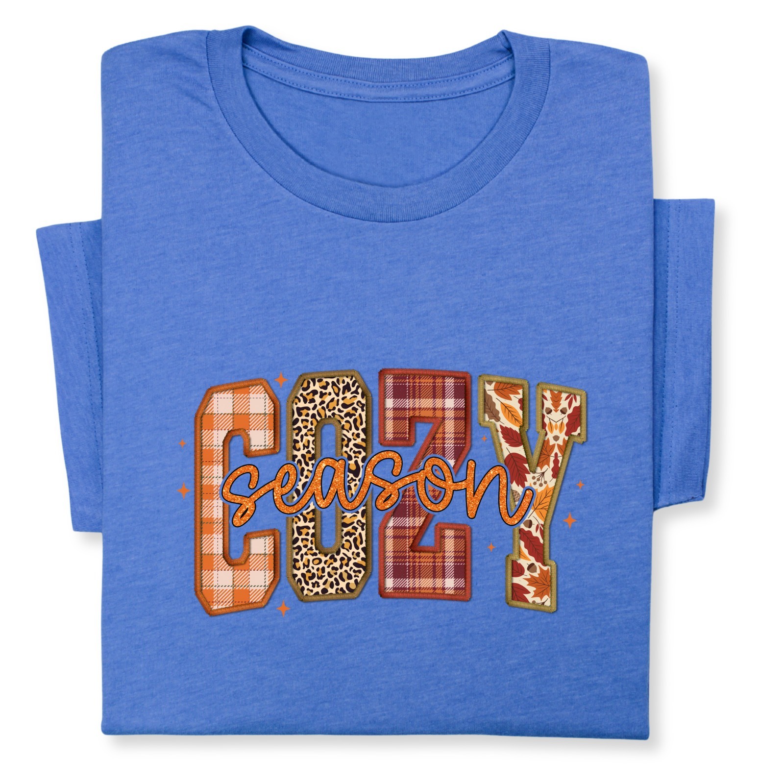 Cozy Season Fall T-Shirt – Autumn Plaid & Leopard Patchwork Tee gallery