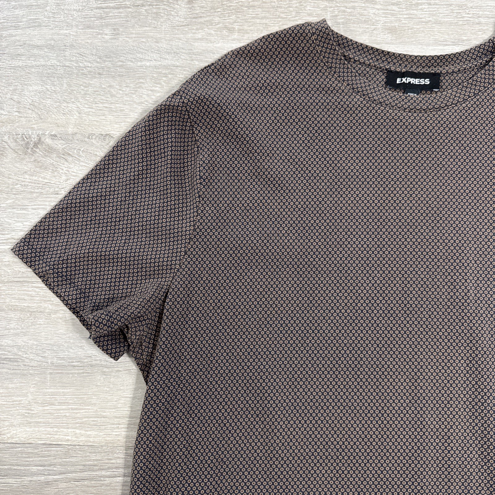 Express Shirt Men's Brown Geometric Print Stretch Cotton Spandex XL Tee gallery