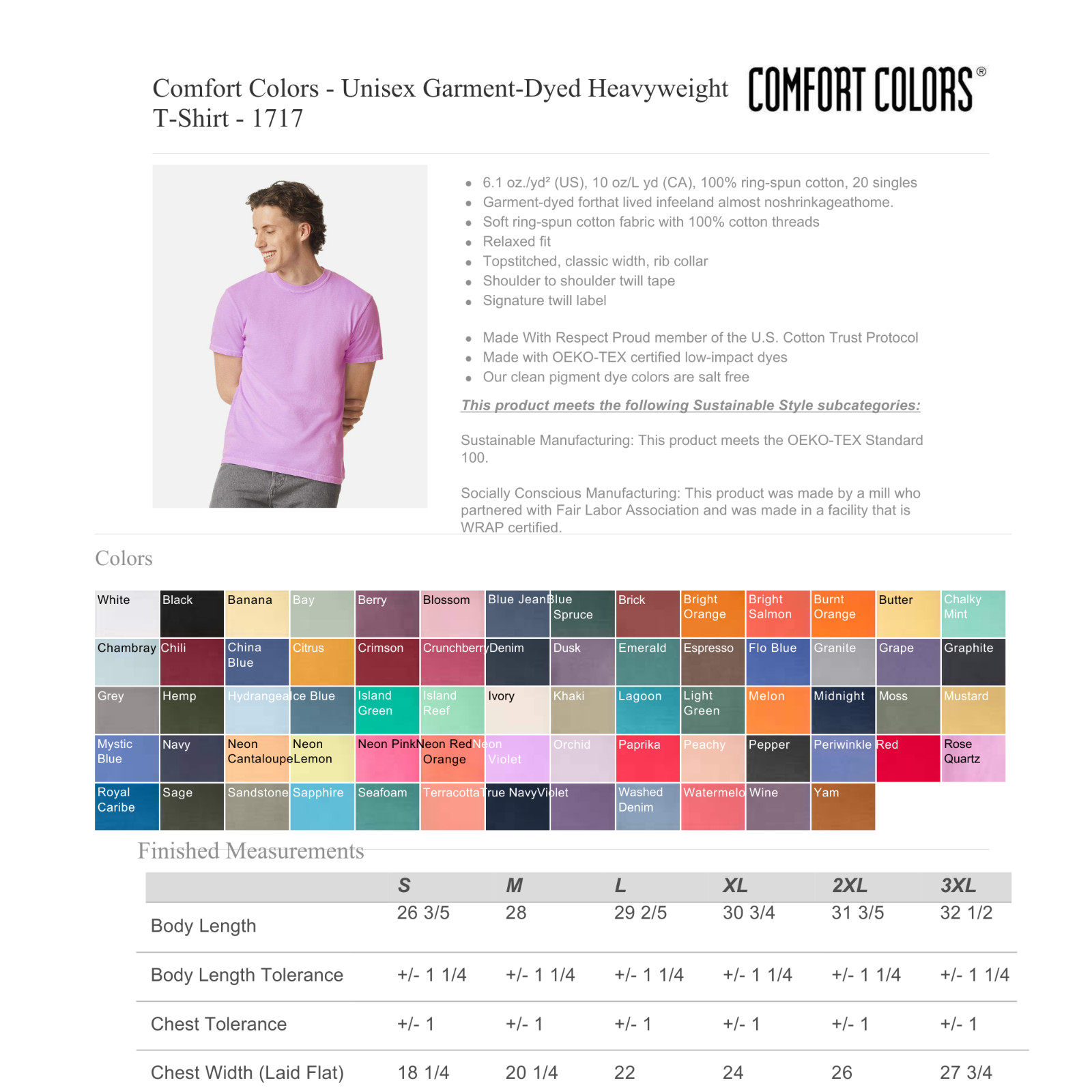 Comfort Colors T-shirt 100% Cotton Crewneck Shirt Style 1717 Sizes S-3XL Unisex gallery