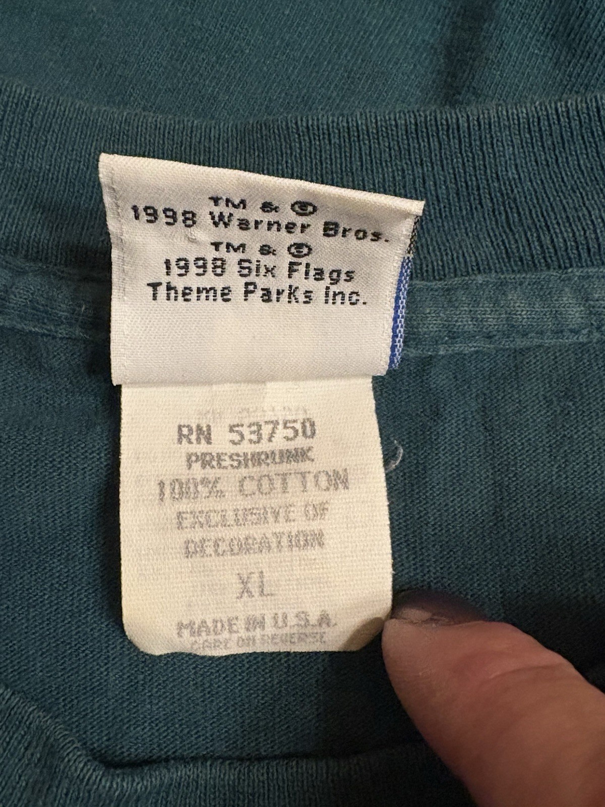 SIX FLAGS Marvin The Martian Single Stitch Shirt Size XL Teal Green Vintage 1998 gallery