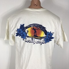 Beach Rays Floral Surfer Beach USA White Vintage 90s T-shirt Large Neon Hawaii