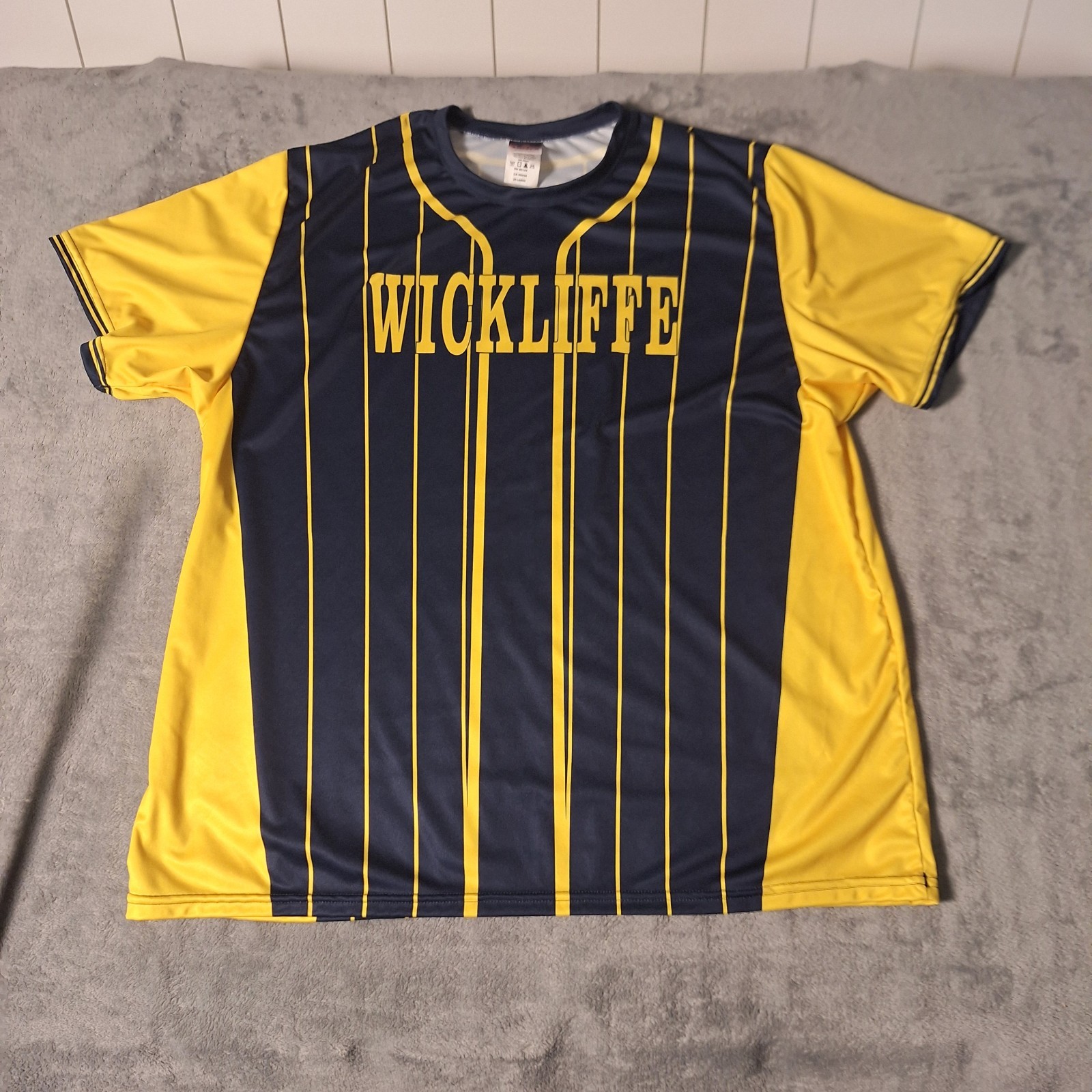Wickliffe Coach Jersey Pinstripe Navy Blue Yellow Gold Baseball Softball 2XL