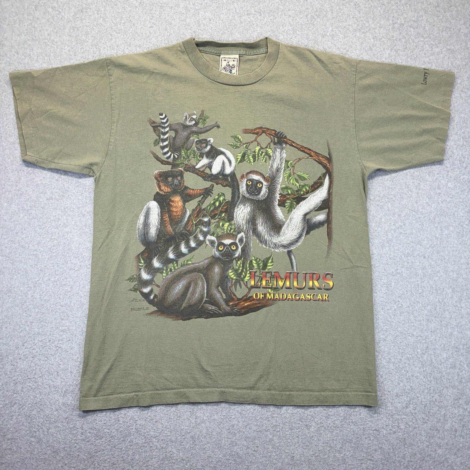 Vintage 1998 Lemurs of Madagascar T-Shirt Men’s L Green Single Stitch USA gallery
