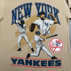 Mitchell & Ness New York Yankees MLB Graphic T-Shirt Mens Size L Tan Brown Retro