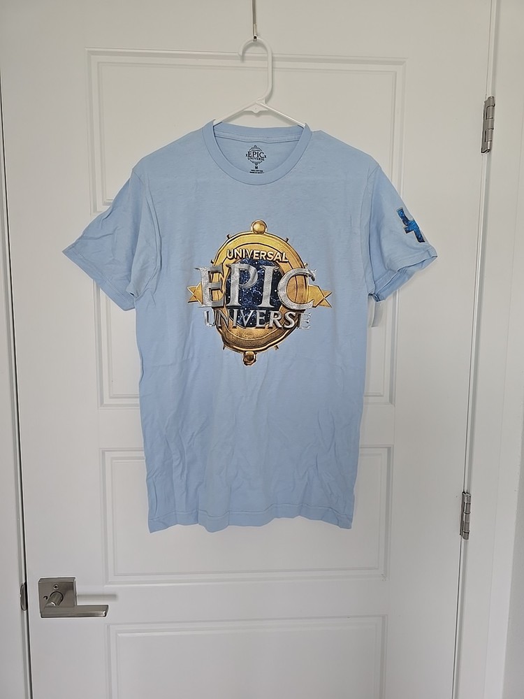 Universal Orlando Epic Universe Opening Team Member Baby Blue Shirt Medium NWT