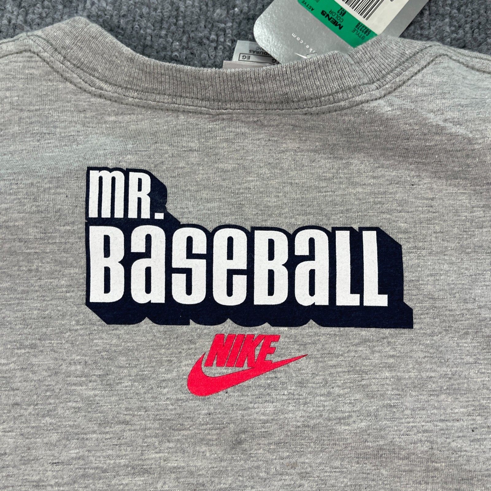 NWT Vintage 2005 NIKE Funny Mr Baseball Knock Your Balls Out Shirt XL 23x28 Gray gallery