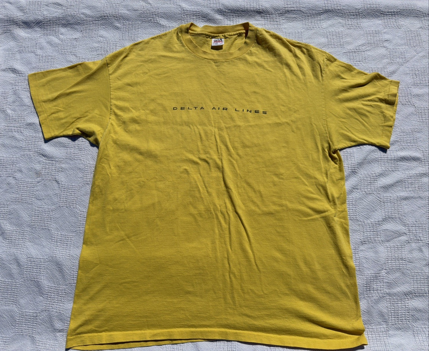 Delta Air Lines Anvil Yellow Employee Shirt Size XXL USA Vintage gallery