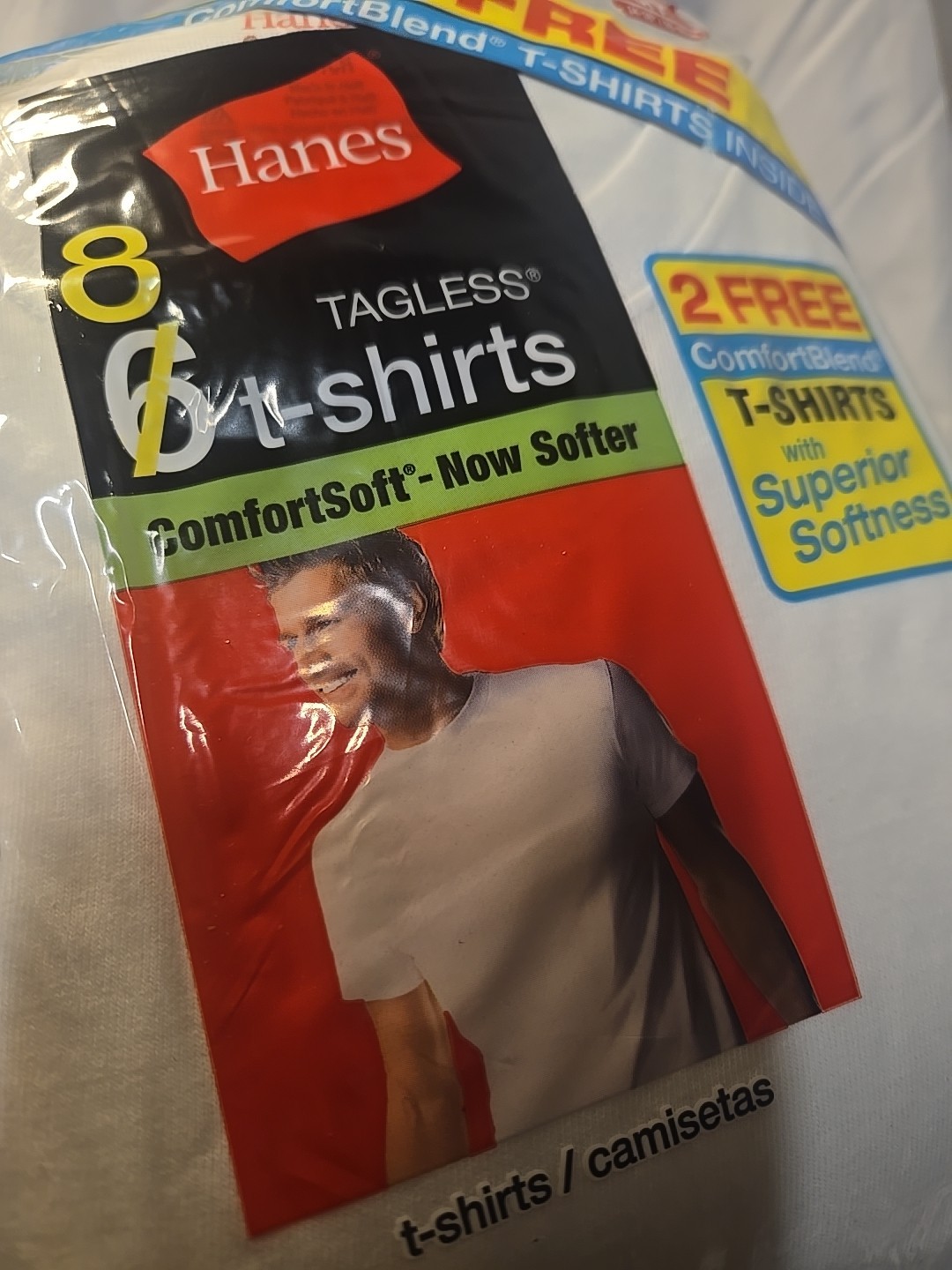 NEW 2012 Hanes 8pk Crew Neck Tagless ComfortSoft T-Shirts Mens White S/P (34-36) gallery