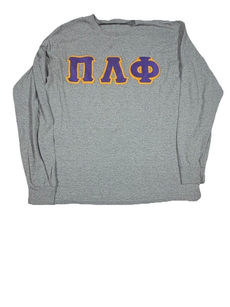 PI LAMBDA PHI Vintage LONG SLEEVE TEE Gray Size Large Greek Gear Frat Sorority