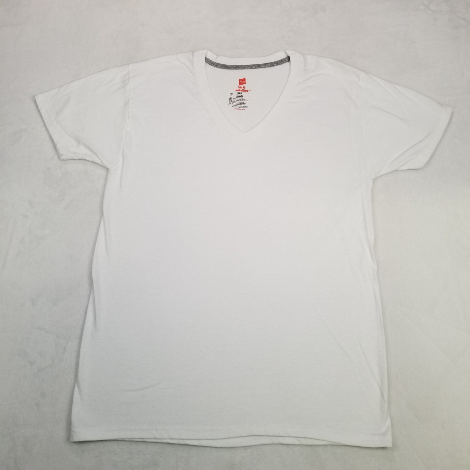 Hanes Men's White Basic V-Neck T-Shirt Slim Fit Comfort Blend Size Medium Casual gallery