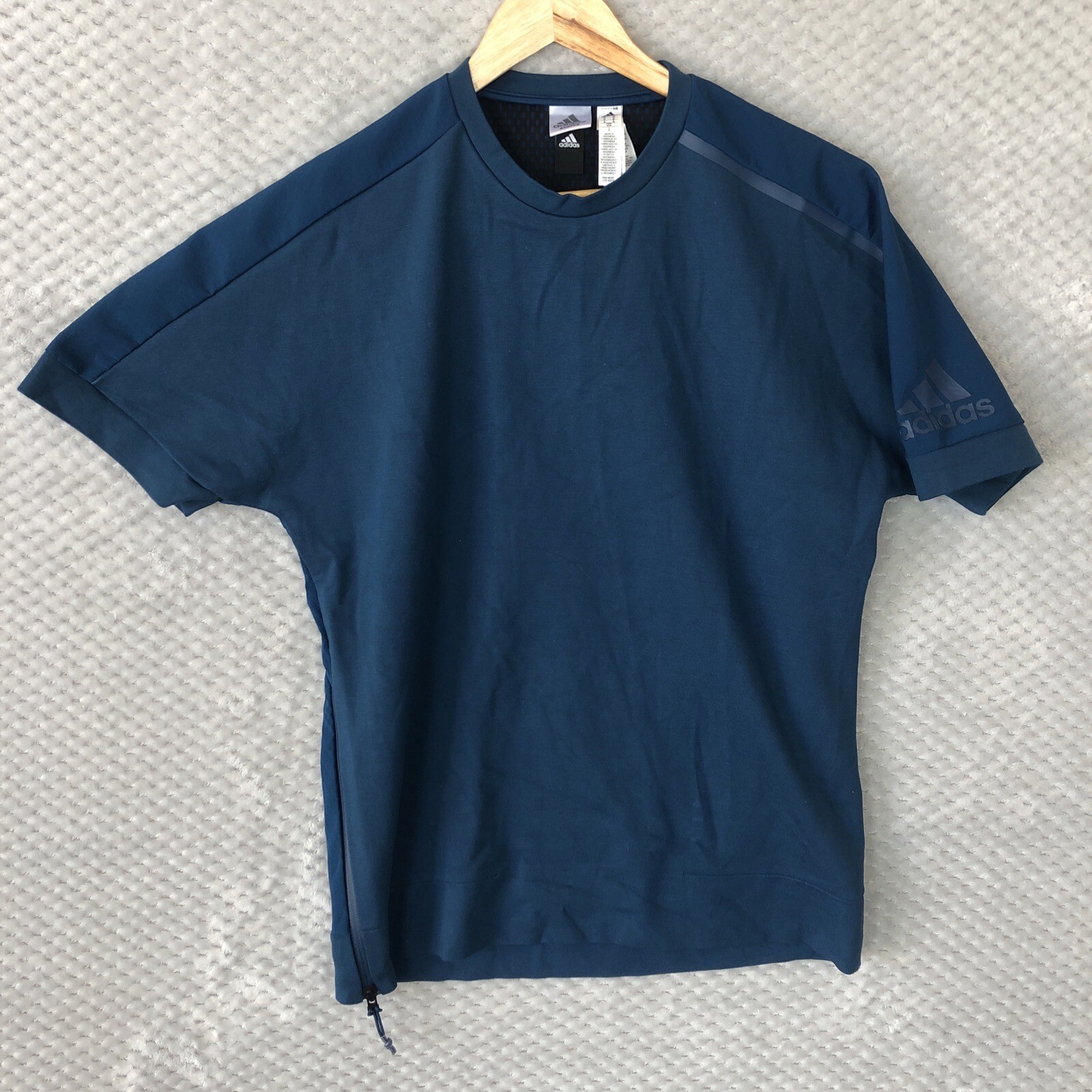 ADIDAS T Shirt Mens M Navy Side Zip Crew Neck Thick Sleeve Logo Sample RARE