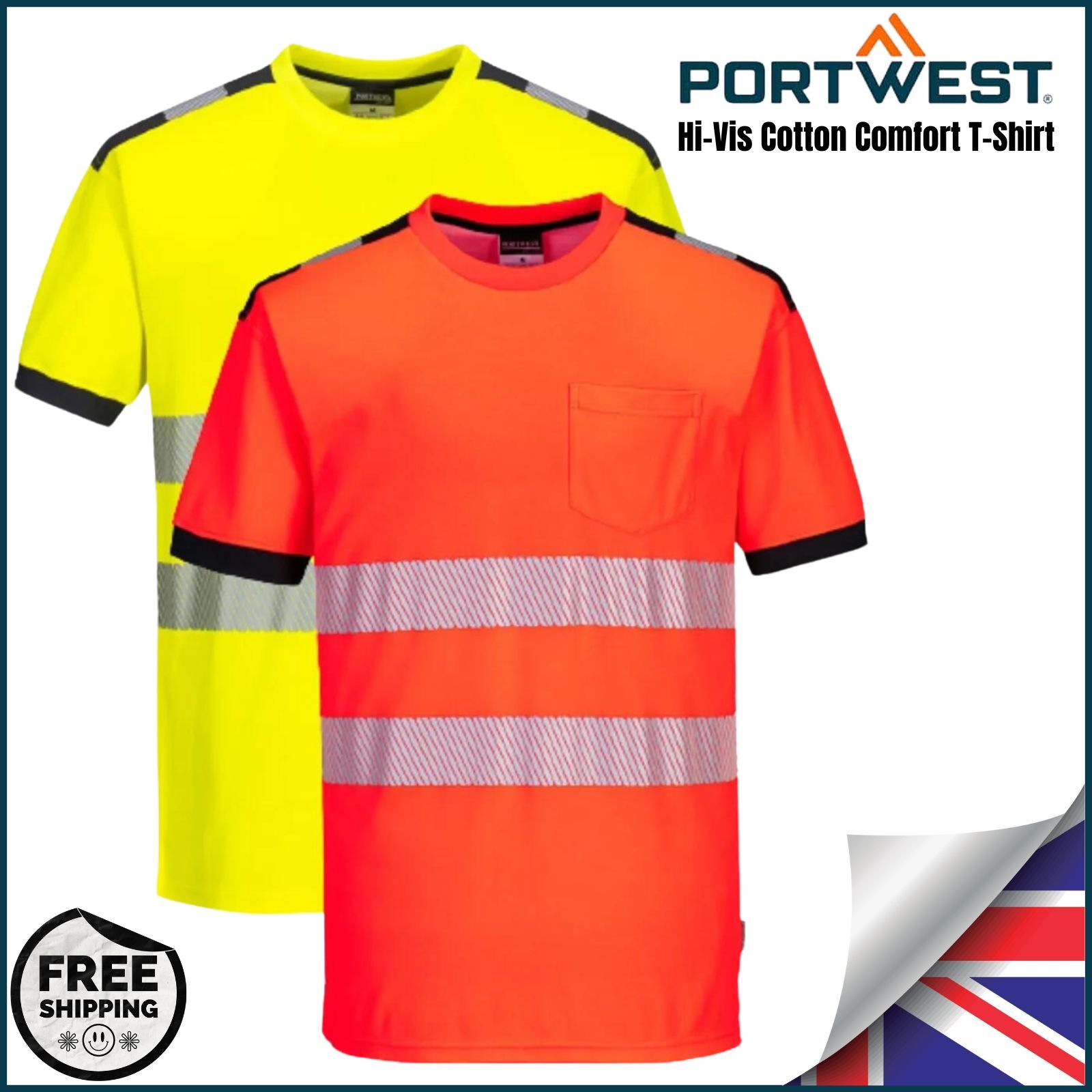 PORTWEST PW3 Men Hi-Vis Cotton Comfort Work T-Shirt Moisture wicking Summer T181