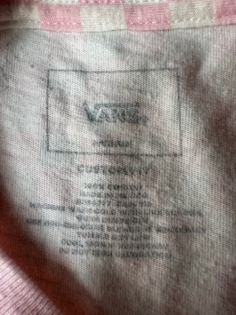 Vans Pink White Short Sleeve Crew Neck T-Shirt Size MED Checkered Check Sleeves gallery