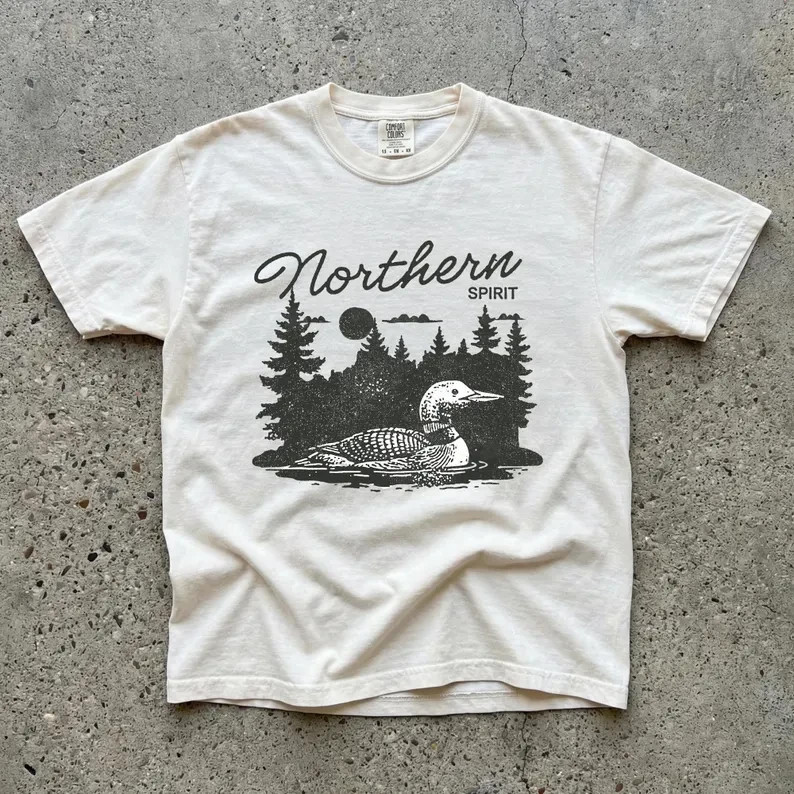 Northern Loon Heavy Cotton Tee Outdoorsy Water Fowl Tees gallery