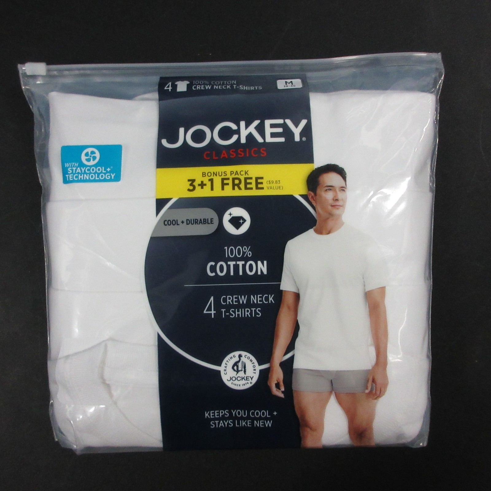 New Jockey Men's Classic 4-Pack Crew Neck T-Shirt Medium M Staycool Cotton Cool gallery