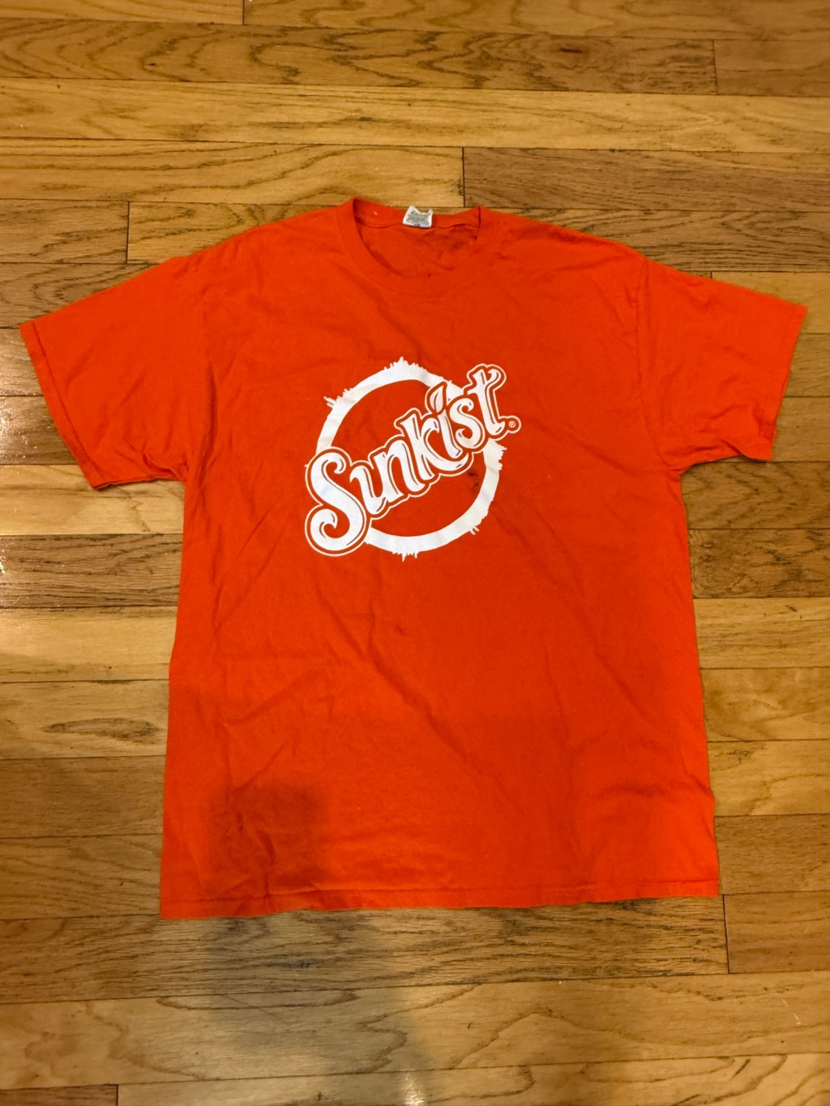 Vintage SUNKIST SOFT DRINKS T-Shirt XL Orange And White Logo T Shirt