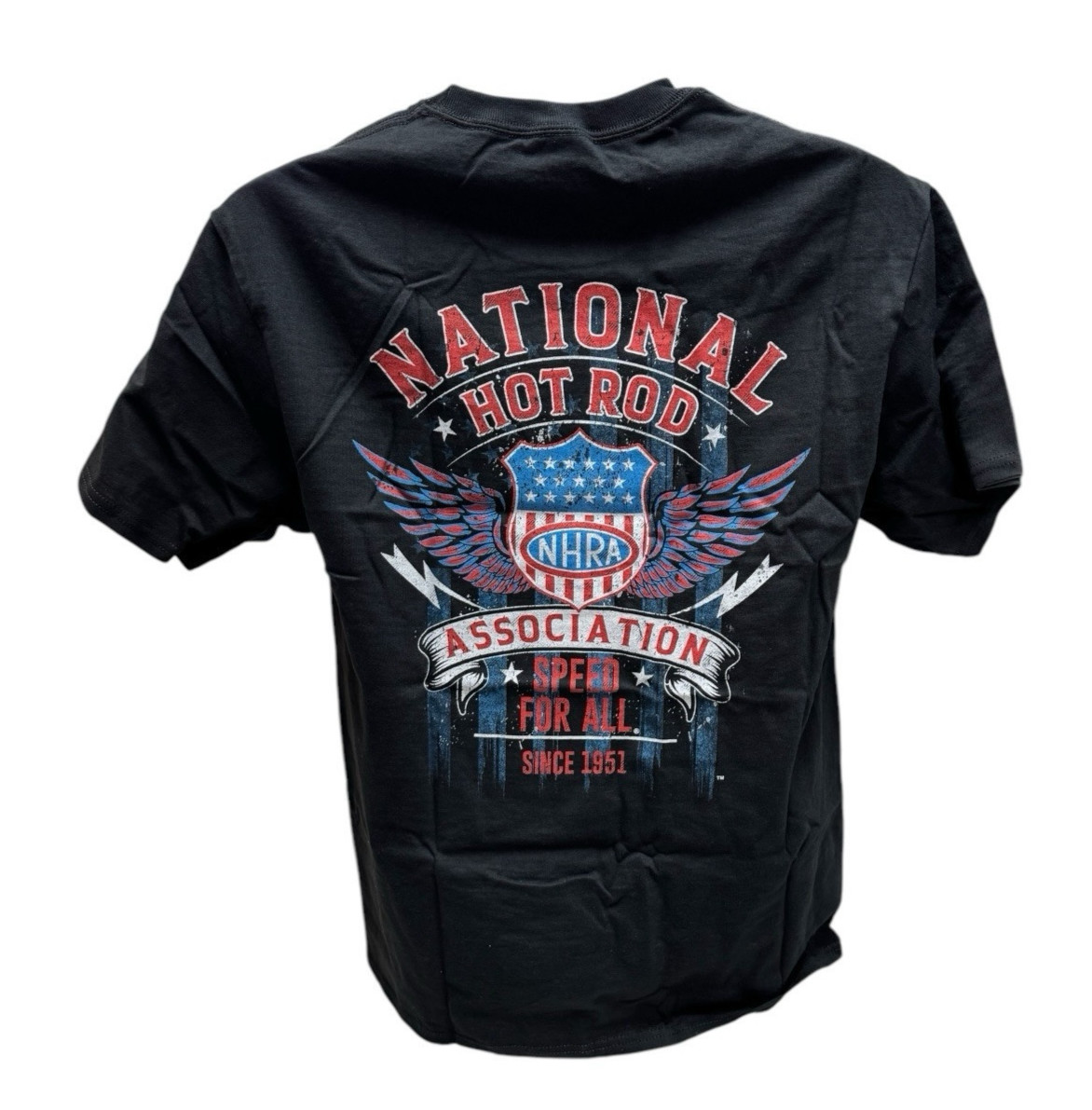 NHRA Drag Racing Vintage Speed For All American Flag Black T-Shirt gallery