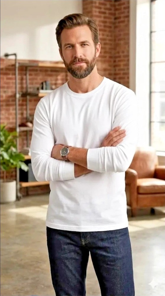 Hanes Men’s White Long Sleeve 100% Cotton T-Shirt 3-Pack ALL SIZES/FREE SHIPPING