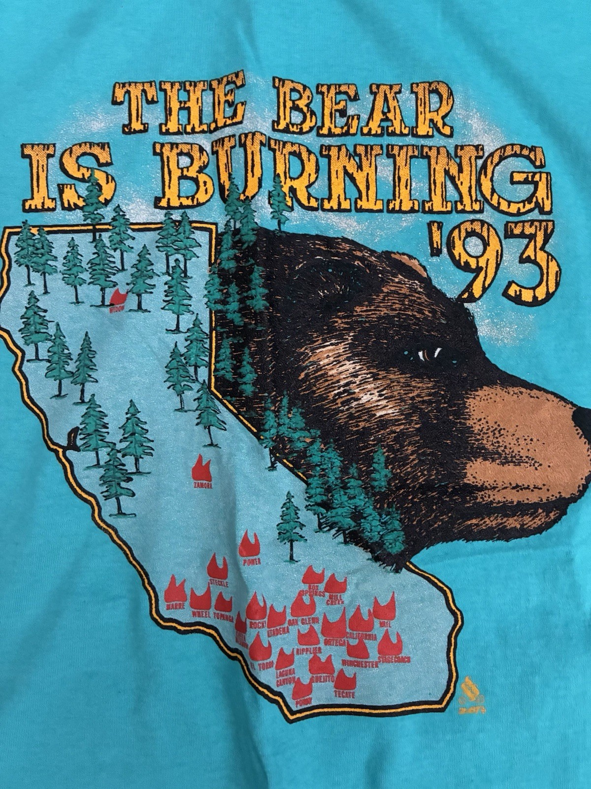 Vintage T-shirt 90s California Fires Bear Single Stitch XL Nature Wildfire Vtg gallery
