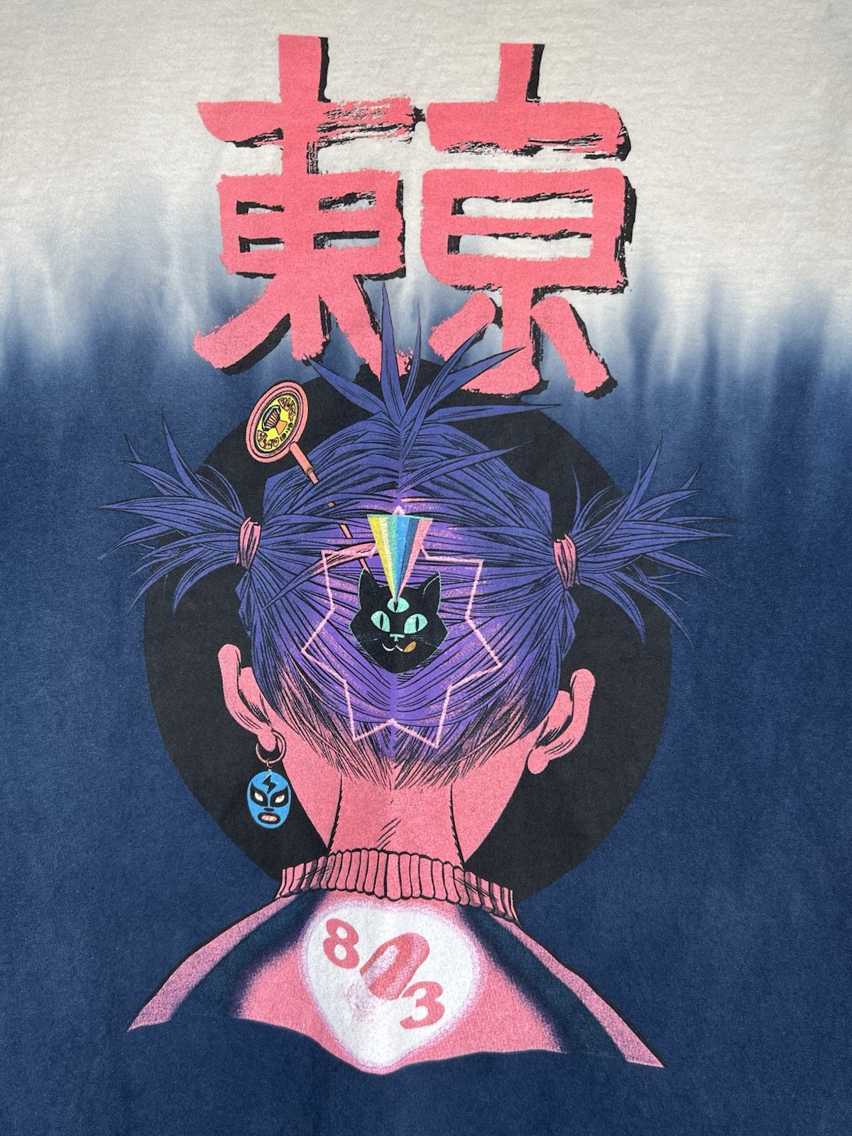 Men’s Large Tie-Dye Graphic T-Shirt Tokyo Kanji Anime 803 Cat Streetwear Tie-Dye gallery