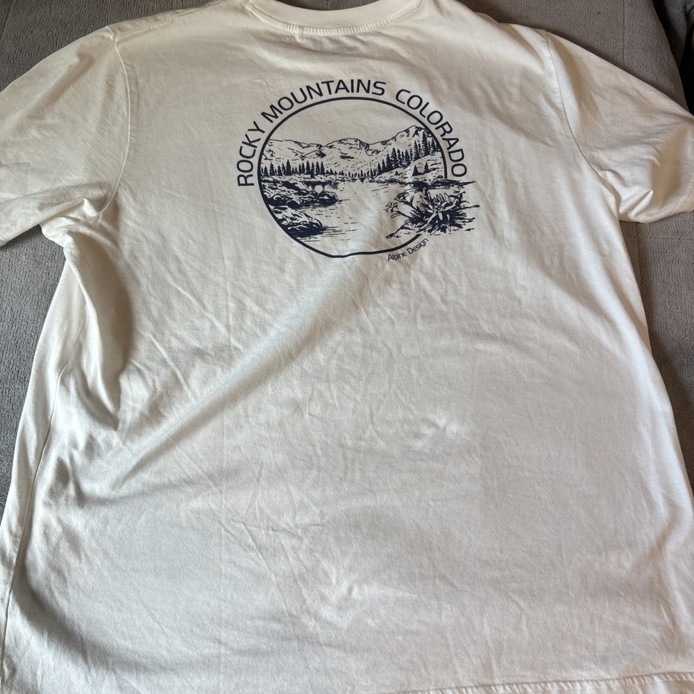 Alpine Design Organic Cotton Rocky Mountains Colorado Mens T Shirt Size XL White