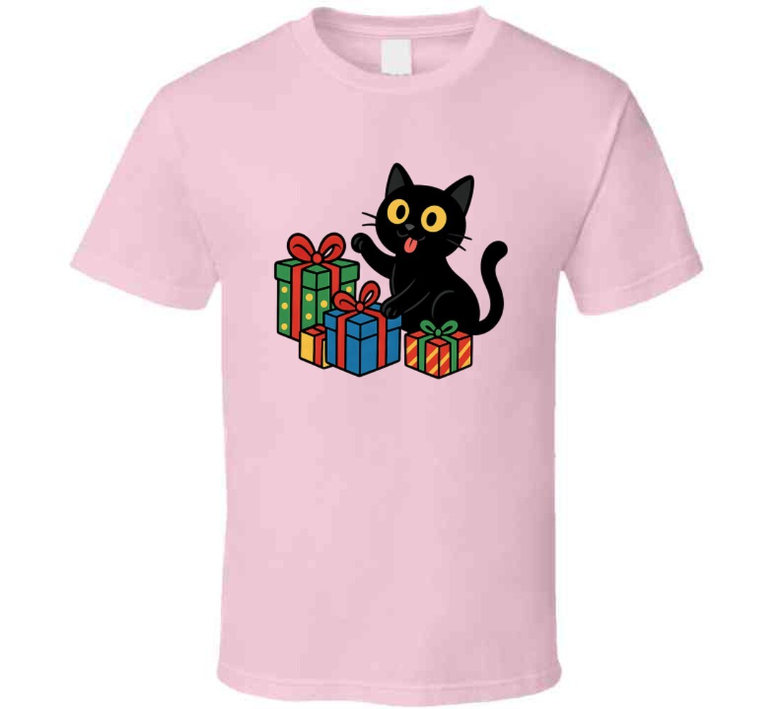 Funny Black Cat Christmas Presents Cartoon Tee Great New Cat Owner Gift T Shirt gallery