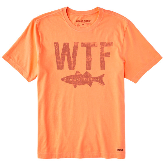 NWT Men's Life Is Good WTF Fish Fishing Orange SS Crusher Tee gallery