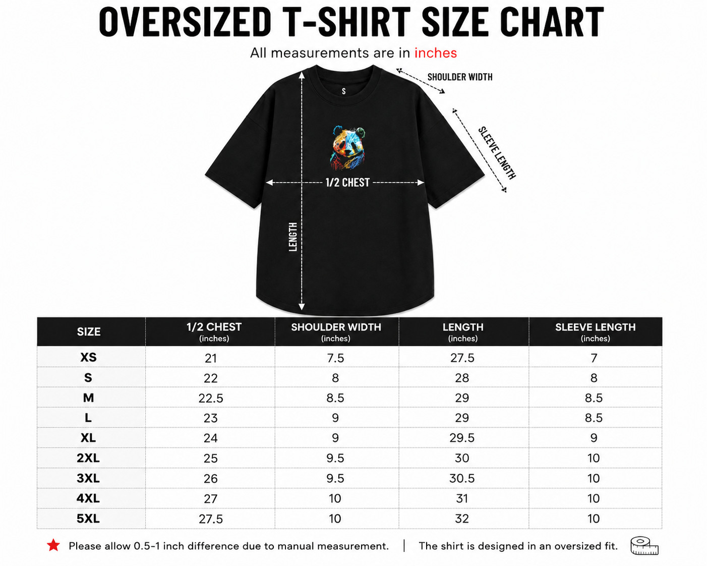 Oversized Panda T-Shirt Cute Kawaii Graphic Tee Unisex Funny Streetwear Black gallery
