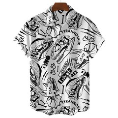 Mens Button Down Shirts Dinosaur T-Rex Printed Hawaiian Tops Novelty Ugly Gift